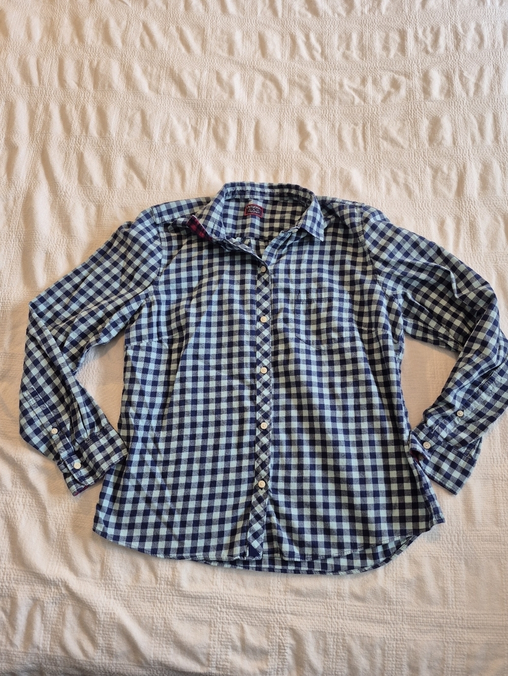 UNTUCKit women's size 10 or Medium long sleeve checked light flannel shirt VGUC